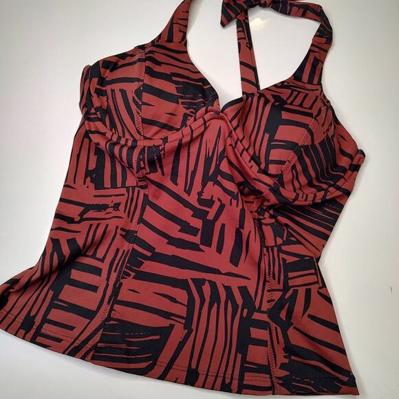 Athleta NWT Sculpted Halter Tankini Swim Top in Sienna/Black Size 34D/DD - Picture 1 of 11